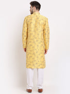 Jompers Men's Yellow Dupion Printed Kurta Payjama Sets | Grocsy
