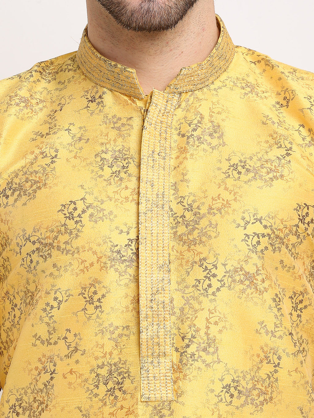 Jompers Men's Yellow Dupion Printed Kurta Payjama Sets | Grocsy