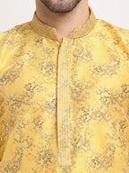 Jompers Men's Yellow Dupion Printed Kurta Payjama Sets | Grocsy