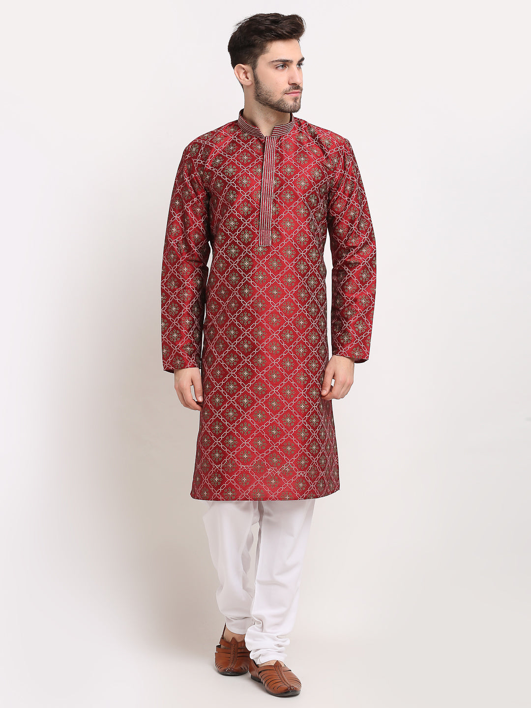 Jompers Men's Maroon Woven Kurta Payjama Sets | Grocsy
