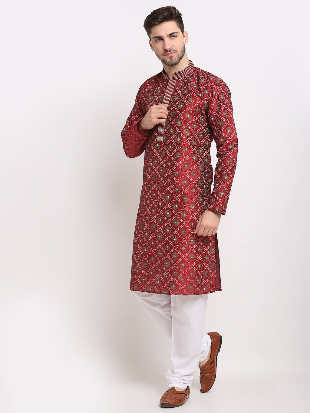 Jompers Men's Maroon Woven Kurta Payjama Sets | Grocsy