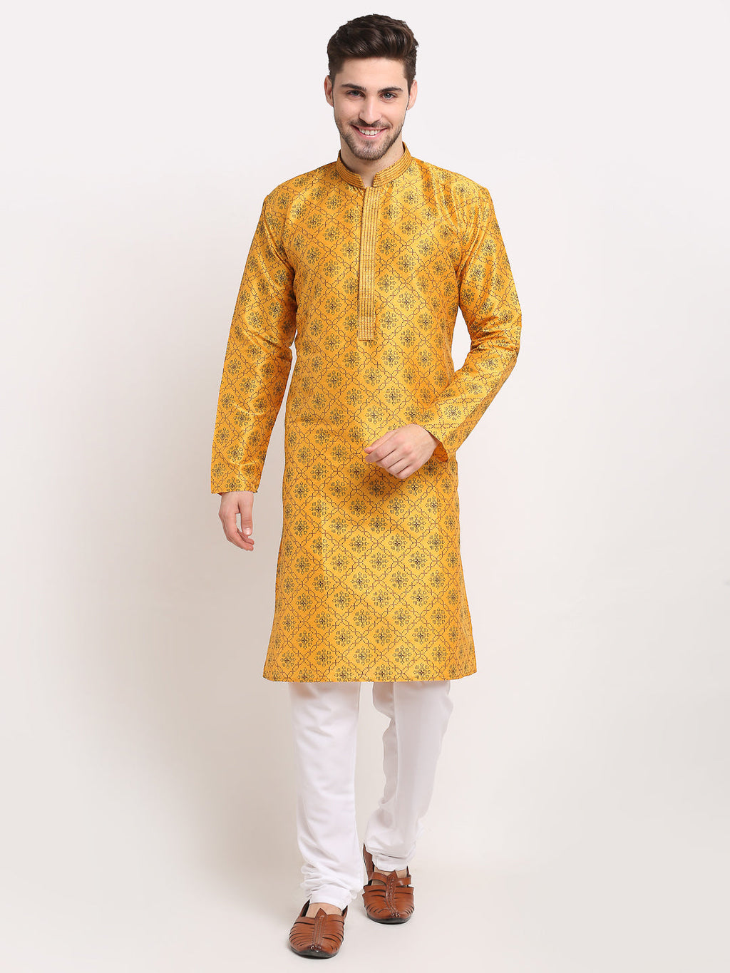 Jompers Men's Mustard Woven Kurta Payjama Sets | Grocsy