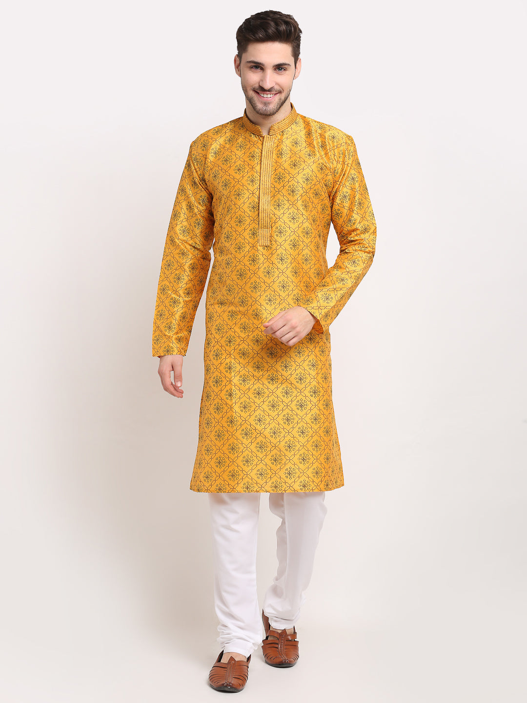 Jompers Men's Mustard Woven Kurta Payjama Sets | Grocsy