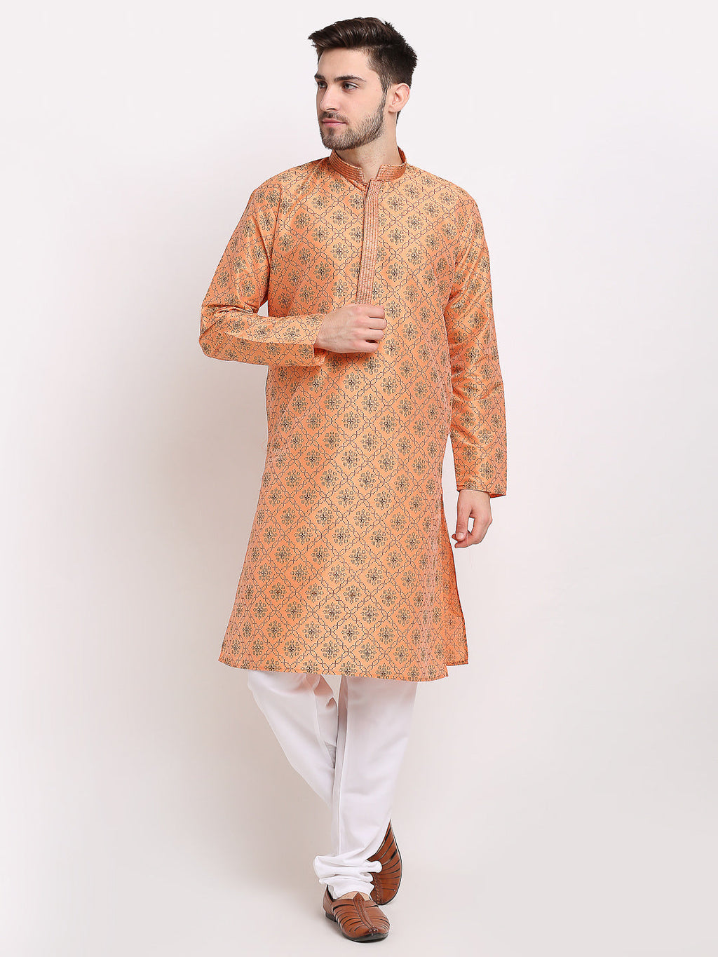 Jompers Men's Orange Woven Kurta Payjama Sets | Grocsy