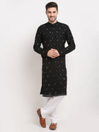Jompers Men's Black Printed Mirror Kurta Payjama Sets | Grocsy