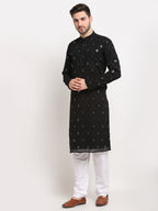 Jompers Men's Black Printed Mirror Kurta Payjama Sets | Grocsy