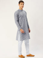 Jompers Men's Grey Embroidered Mirror Work Kurta Pyjama | Grocsy