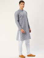 Jompers Men's Grey Embroidered Mirror Work Kurta Only | Grocsy