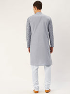 Jompers Men's Grey Embroidered Mirror Work Kurta Pyjama | Grocsy