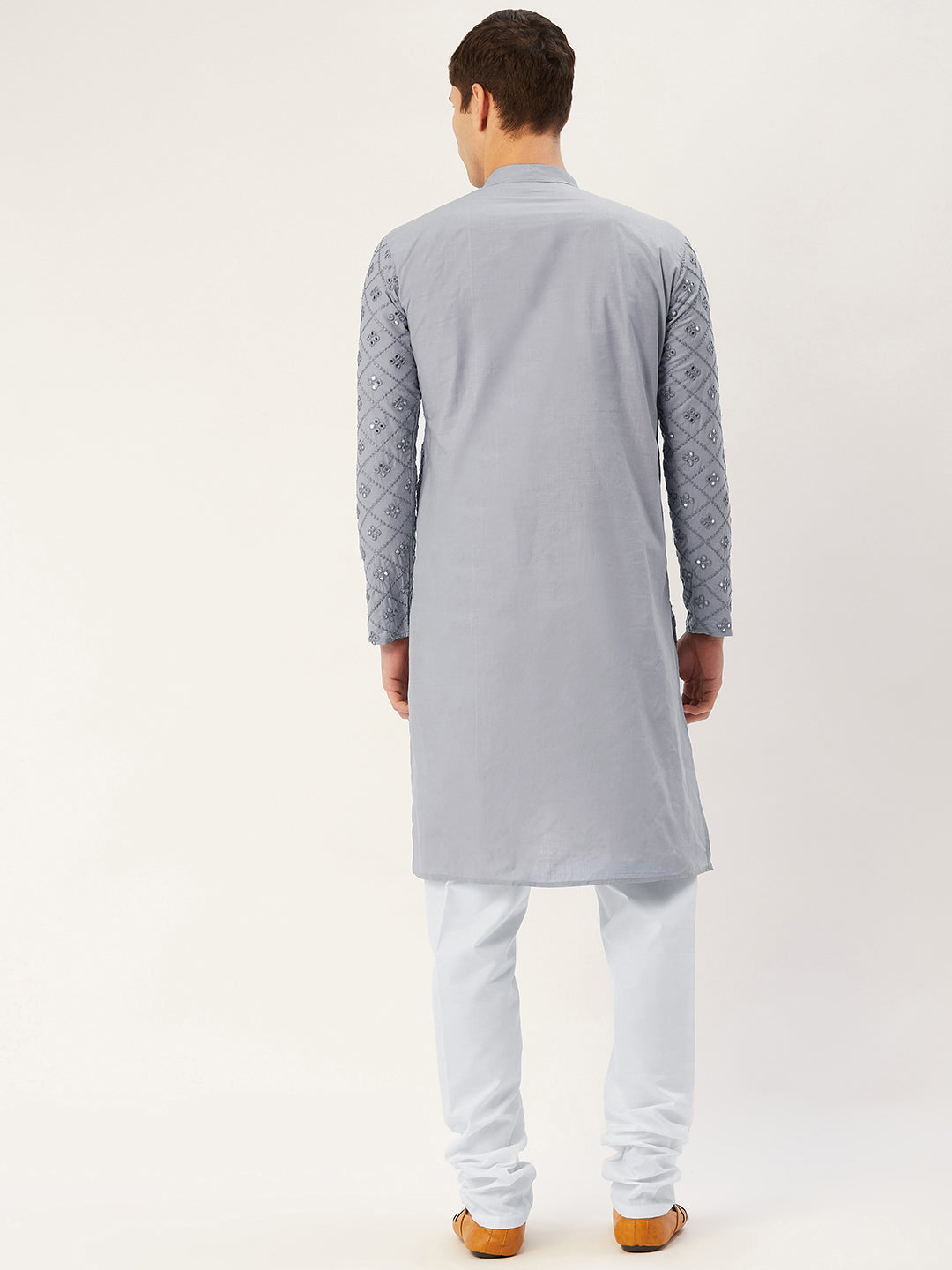 Jompers Men's Grey Embroidered Mirror Work Kurta Pyjama | Grocsy