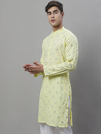 Jompers Men's Embroidered Mirror Work Kurta - Lemon | Grocsy