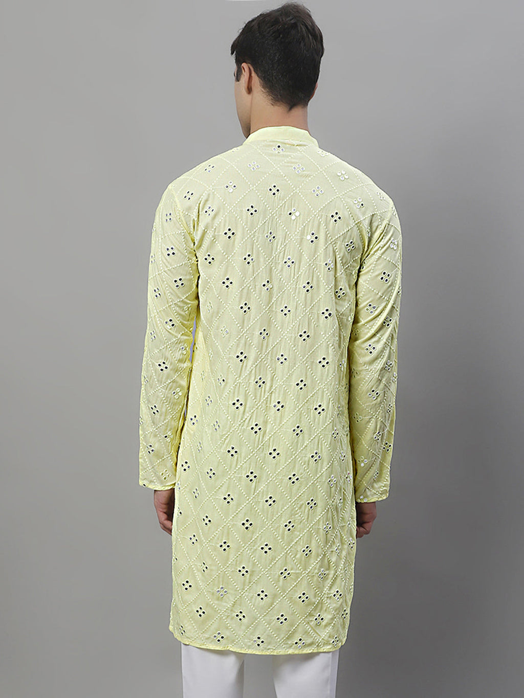 Jompers Men's Embroidered Mirror Work Kurta - Lemon | Grocsy