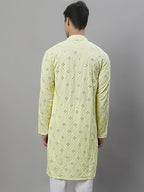Jompers Men's Embroidered Mirror Work Kurta - Lemon | Grocsy