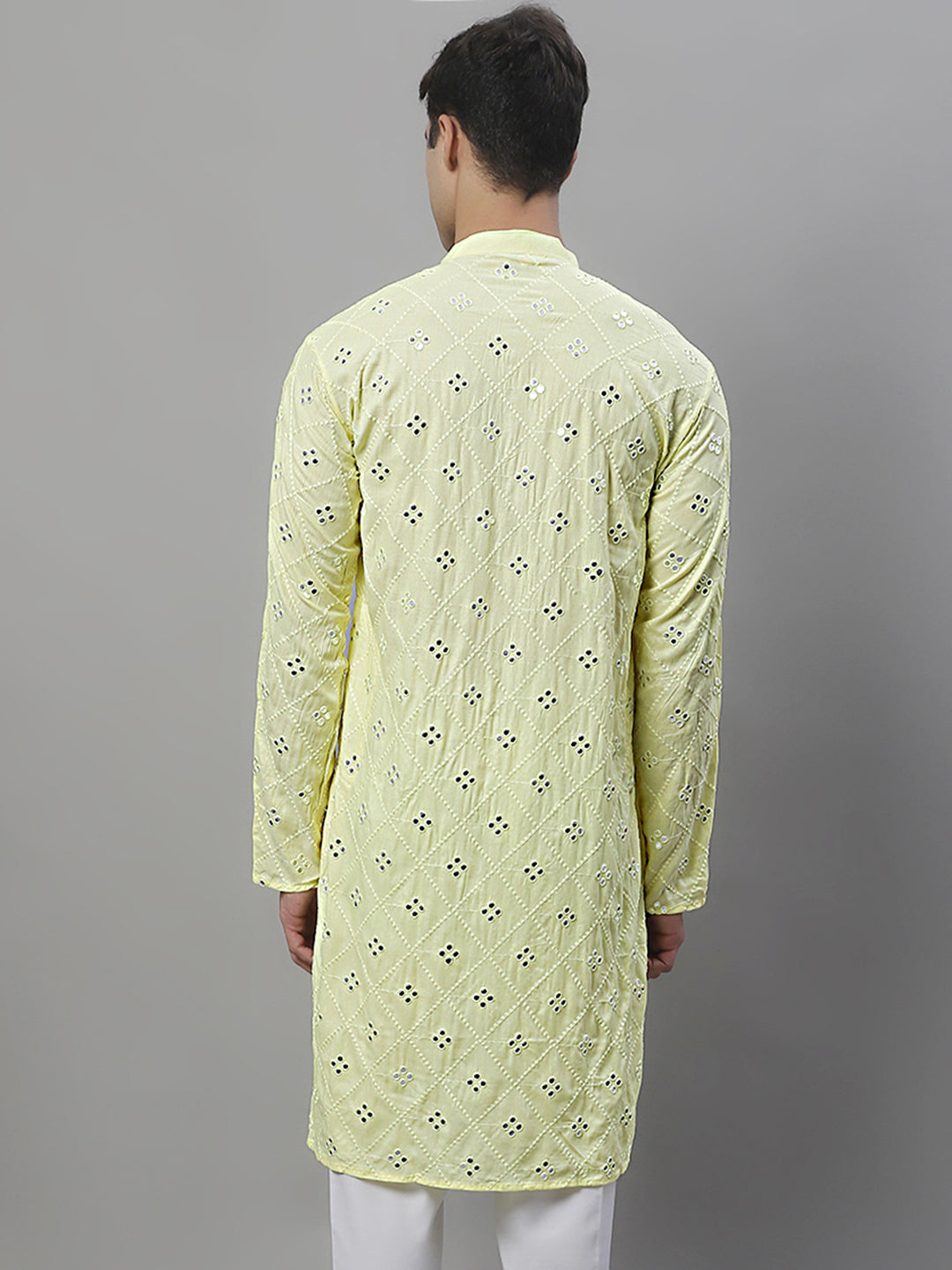 Jompers Men's Embroidered Mirror Work Kurta - Lemon | Grocsy