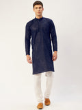 Jompers Men's Navy Embroidered Mirror Work Kurta Pyjama | Grocsy