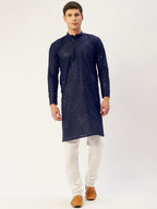 Jompers Men's Navy Embroidered Mirror Work Kurta Pyjama | Grocsy
