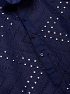 Jompers Men's Navy Embroidered Mirror Work Kurta Pyjama | Grocsy