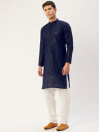 Jompers Men's Navy Embroidered Mirror Work Kurta Pyjama | Grocsy