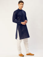 Jompers Men's Navy Embroidered Mirror Work Kurta Pyjama | Grocsy