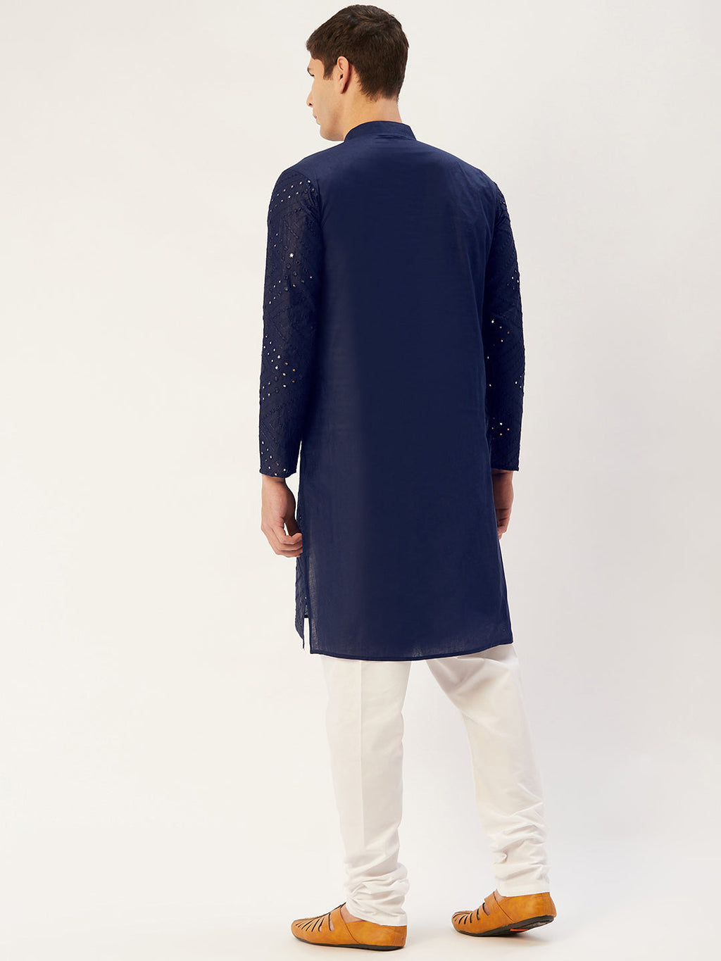 Jompers Men's Navy Embroidered Mirror Work Kurta Pyjama | Grocsy