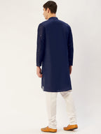 Jompers Men's Navy Embroidered Mirror Work Kurta Pyjama | Grocsy