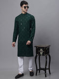 Jompers Men's Olive Green Embroidered Mirror Work Kurta Pyjama | Grocsy