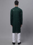 Jompers Men's Olive Green Embroidered Mirror Work Kurta Pyjama | Grocsy