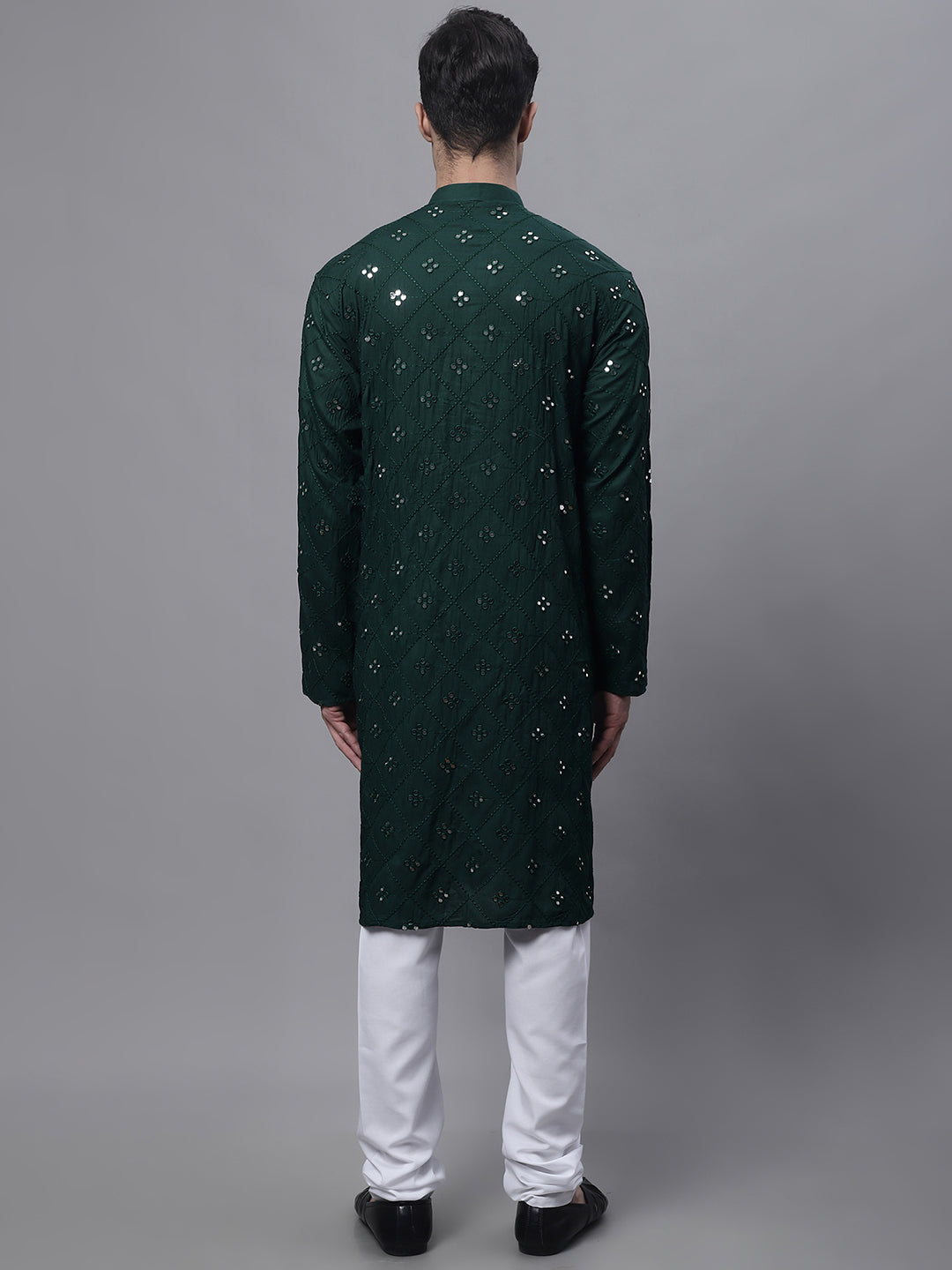 Jompers Men's Olive Green Embroidered Mirror Work Kurta Pyjama | Grocsy