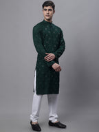 Jompers Men's Olive Green Embroidered Mirror Work Kurta Pyjama | Grocsy