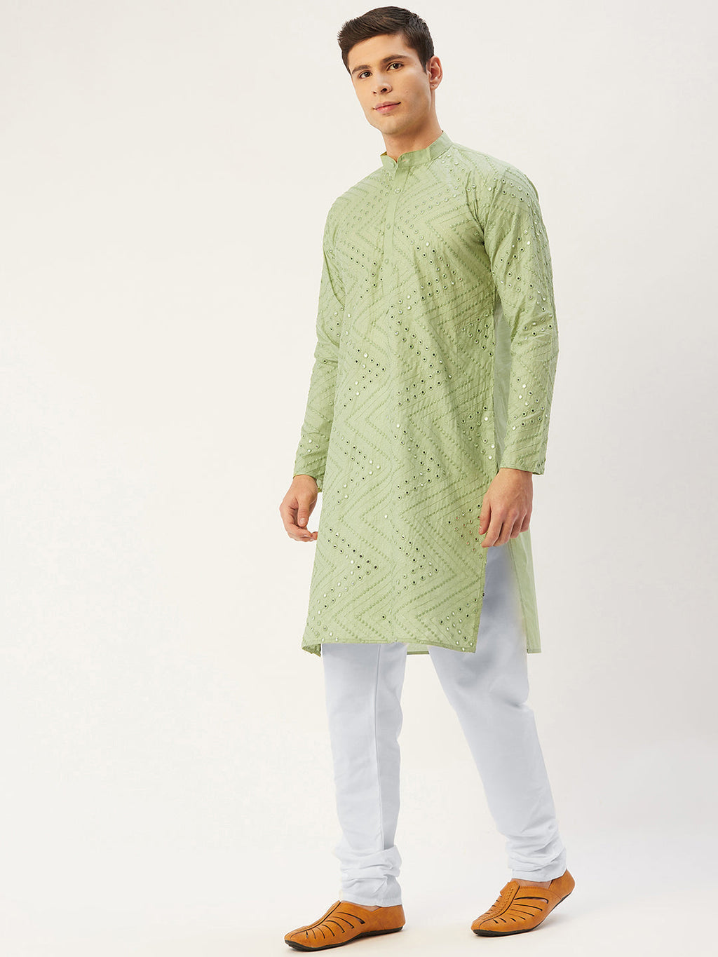 Jompers Men's Pista Embroidered Mirror Work Kurta Only | Grocsy