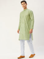 Jompers Men's Pista Embroidered Mirror Work Kurta Only | Grocsy