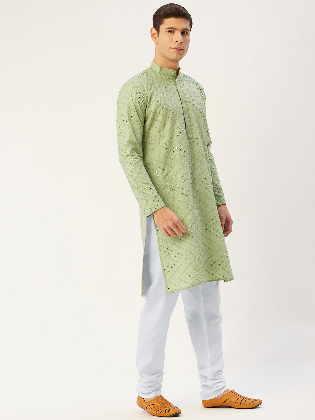 Jompers Men's Pista Embroidered Mirror Work Kurta Only | Grocsy