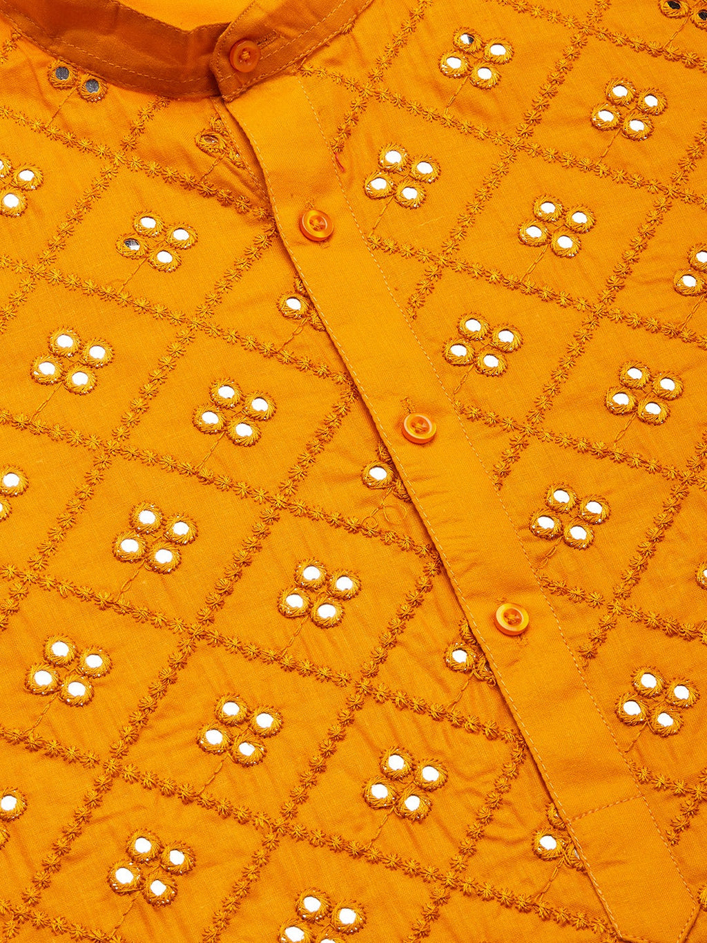 Jompers Men's Yellow Embroidered Mirror Work Kurta Only | Grocsy