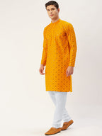 Jompers Men's Yellow Embroidered Mirror Work Kurta Only | Grocsy
