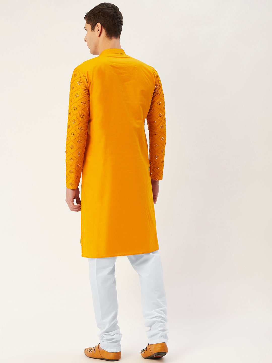 Jompers Men's Yellow Embroidered Mirror Work Kurta Pyjama | Grocsy