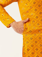 Jompers Men's Yellow Embroidered Mirror Work Kurta Only | Grocsy
