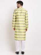 Jompers Men's Multi-Olive Dupion Ikkat Kurta Only | Grocsy
