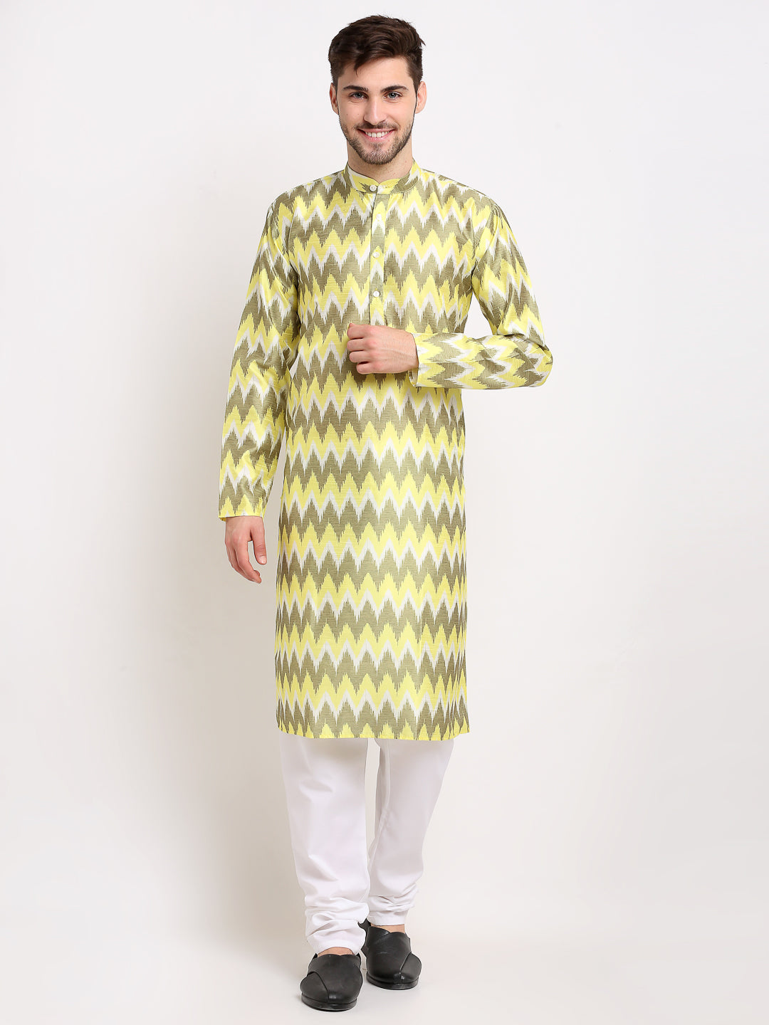 Jompers Men's Multi-Olive Dupion Ikkat Kurta Only | Grocsy