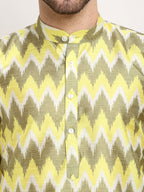 Jompers Men's Multi-Olive Dupion Ikkat Kurta Only | Grocsy
