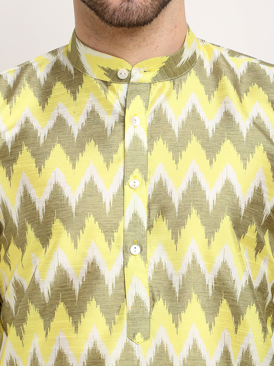 Jompers Men's Multi-Olive Dupion Ikkat Kurta Only | Grocsy