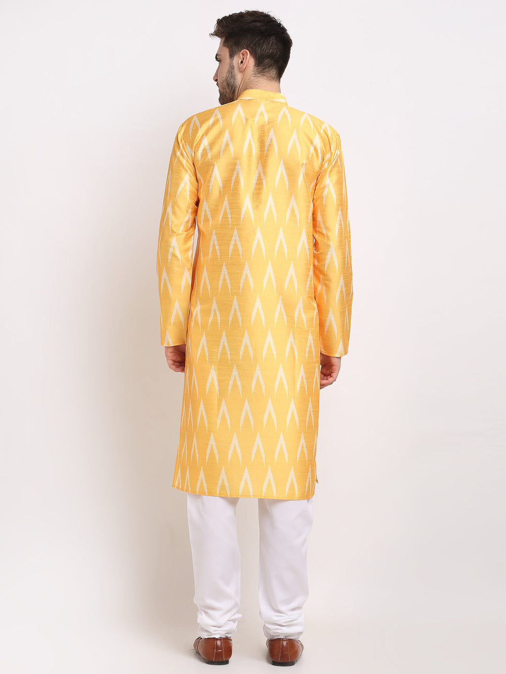 Jompers Men's Mustard Dupion Ikkat Kurta Payjama Sets | Grocsy