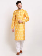 Jompers Men's Mustard Dupion Ikkat Kurta Payjama Sets | Grocsy