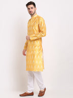 Jompers Men's Mustard Dupion Ikkat Kurta Payjama Sets | Grocsy