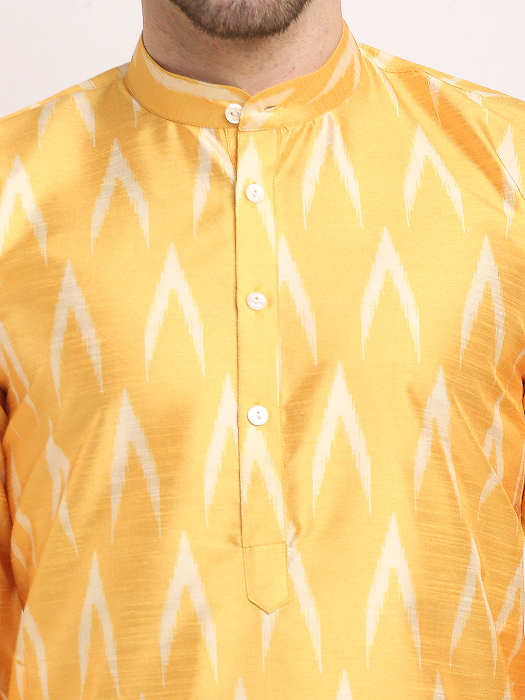 Jompers Men's Mustard Dupion Ikkat Kurta Payjama Sets | Grocsy