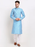 Jompers Men's Sky Dupion Ikkat Kurta Payjama Sets | Grocsy