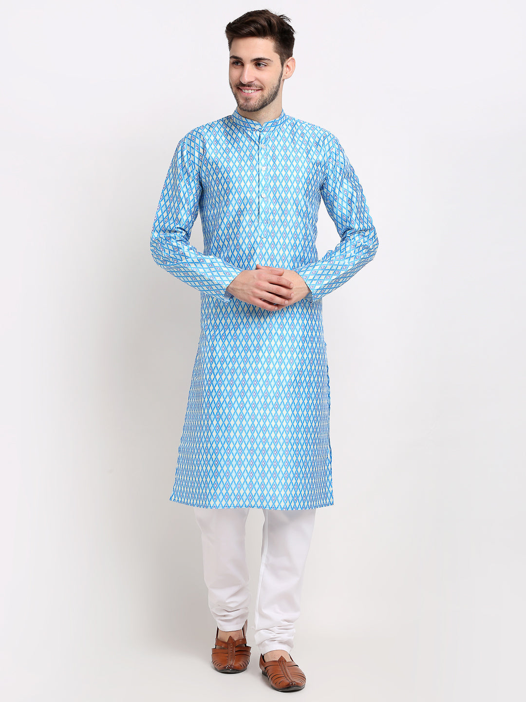 Jompers Men's Sky Dupion Ikkat Kurta Payjama Sets | Grocsy