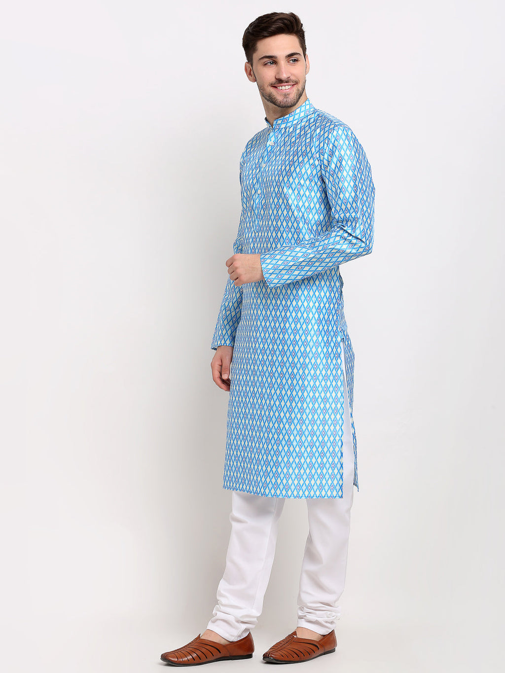 Jompers Men's Sky Dupion Ikkat Kurta Payjama Sets | Grocsy