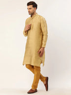 Jompers Men's Beige Coller Embroidered Woven Design Kurta Pyjama | Grocsy