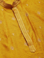 Jompers Men's Mustard Coller Embroidered Woven Design Kurta Pyjama | Grocsy