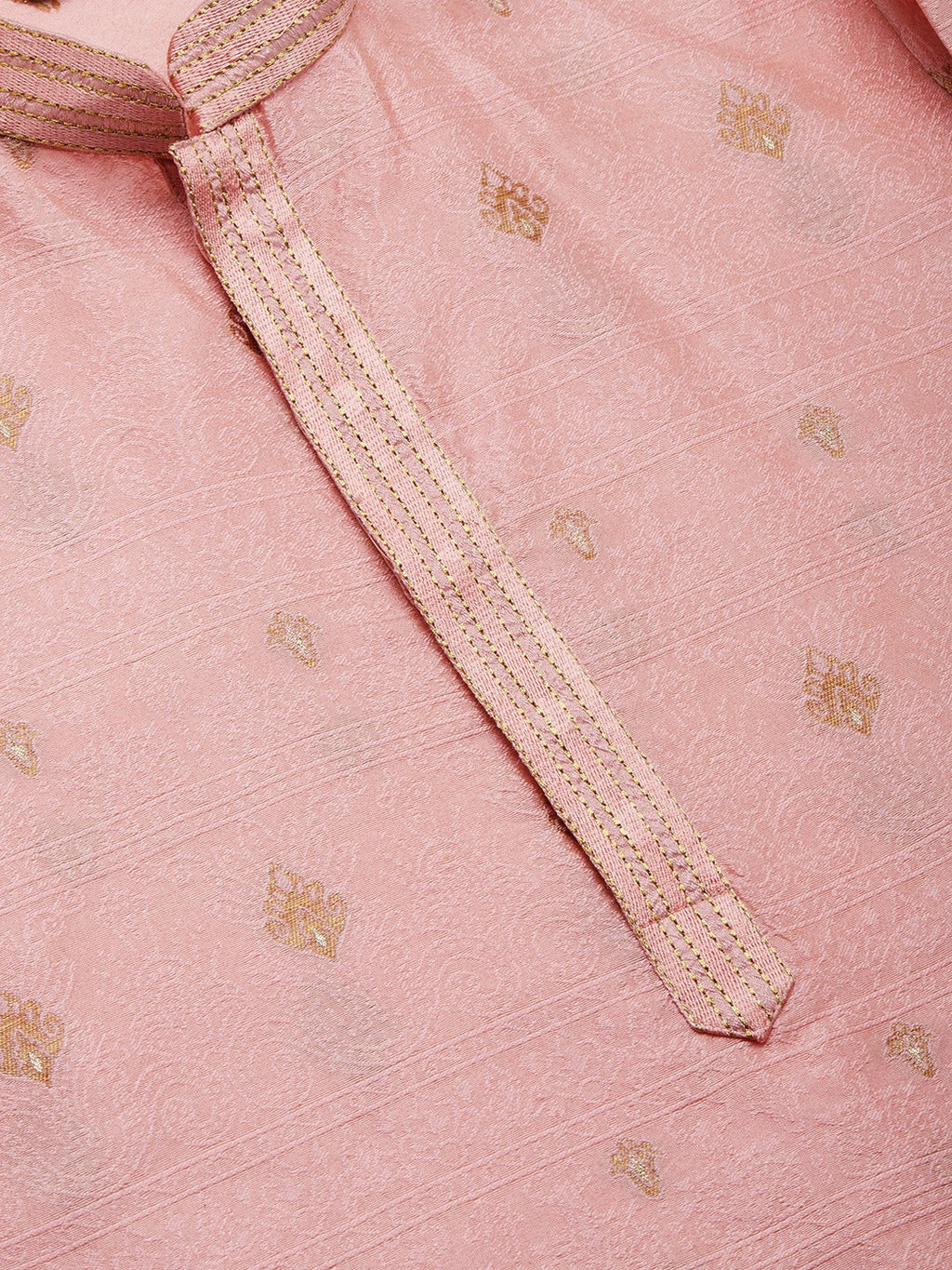Jompers Men's Pink Coller Embroidered Woven Design Kurta Pyjama | Grocsy